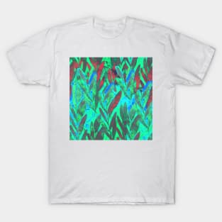 Wild tropical rainforest ruby and emerald leaf background T-Shirt